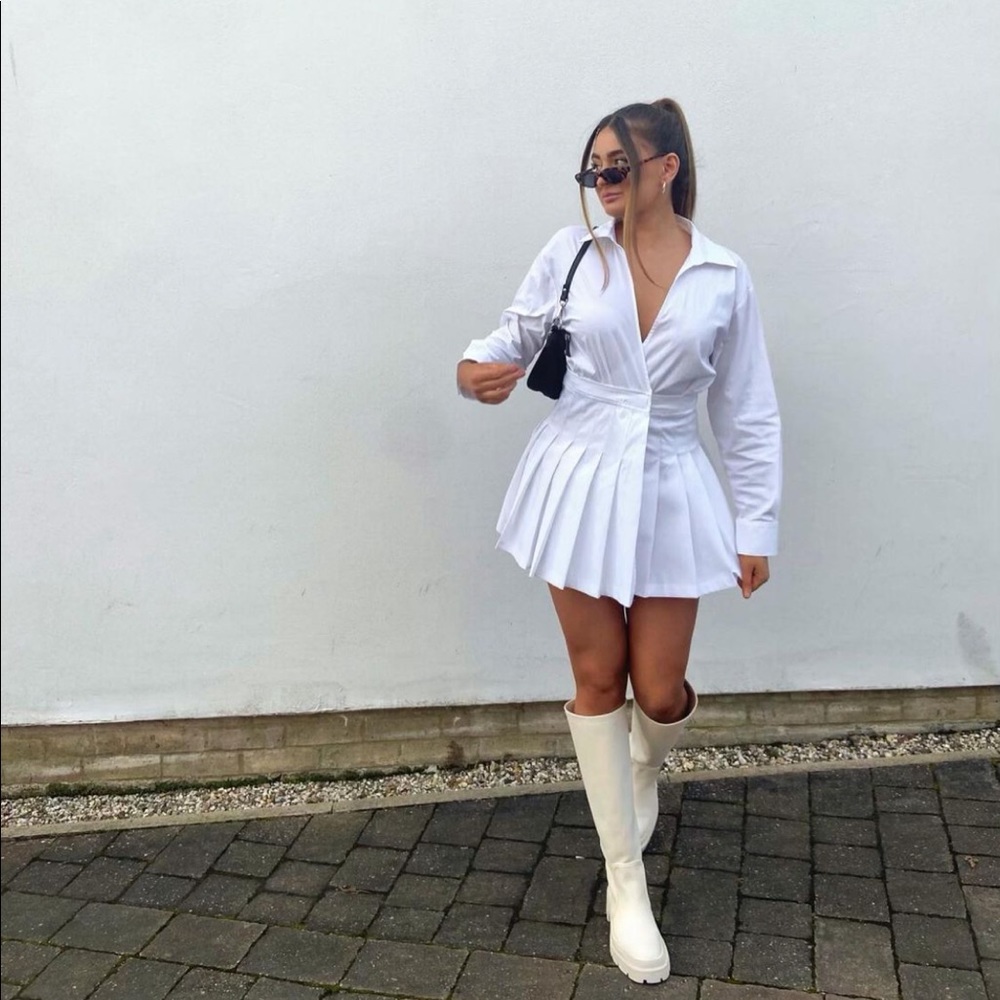 Zara White Stretch Poplin Jumpsuit Dress Blogger Favorite